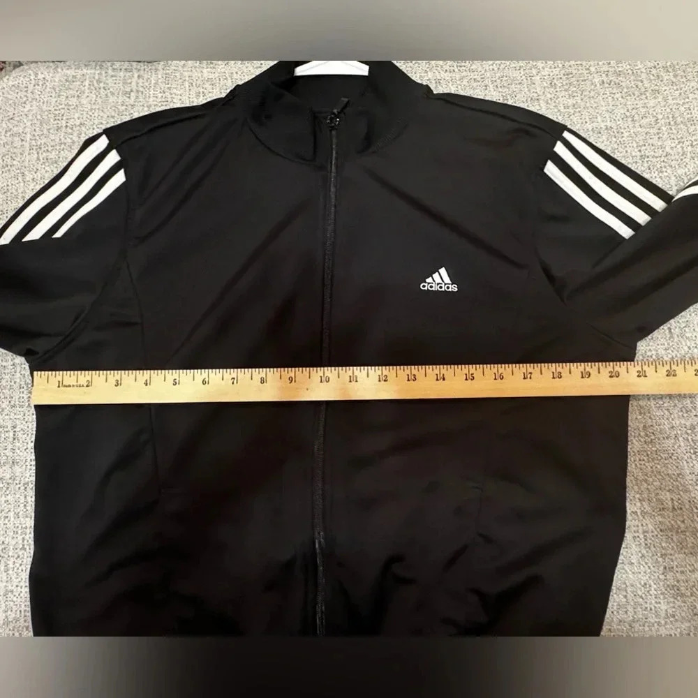 Adidas Men’s Essential Track Running Jacket Black White 3 Stripes Zipper Sz L - Picture 9 of 11